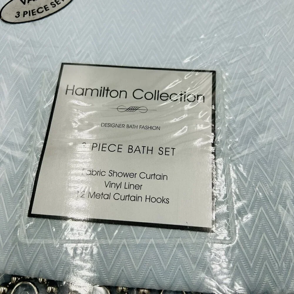 Hamilton Collection 3 Piece Bath Set Textured Shower Curtain, Liner & 12 Hooks